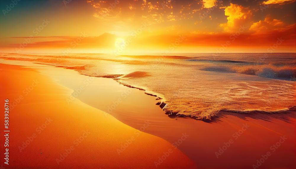 Closeup of sand on beach and summer sky.  calmness, tranquil relaxing sunlight, summer mood with Generative AI Technology