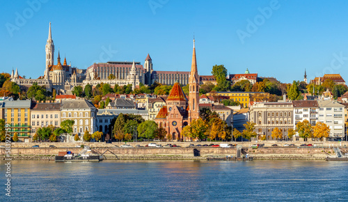 Buda hill with Fisherman Bastion and Danube river, Budapest, Hungary