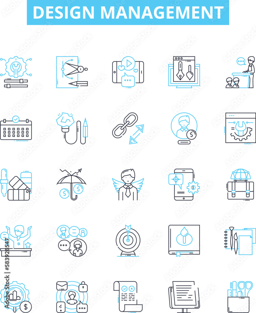 Design management vector line icons set. Design, Management, Planning, Strategy, Innovation, Creative, Process illustration outline concept symbols and signs