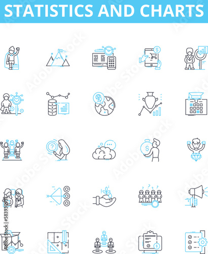 Statistics and charts vector line icons set. Statistics, Charts, Graphs, Plots, Histograms, Tables, Frequency illustration outline concept symbols and signs