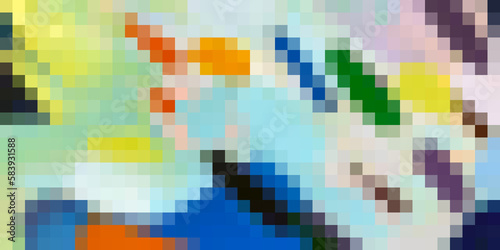 Pixels textured banner. Abstract colorful pixel background. Old video games style. Psychedelic pixel art illustration. Multicolored mosaic design. Vibrant colored Pixelization Image. Mosaic style.
