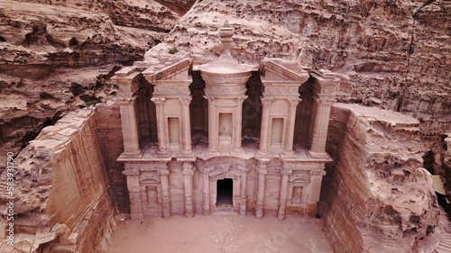 Aerial shot of the Treasury in Petra.