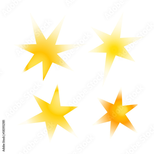 Yellow stars set, blurred y2k aura gradient vector illustration objects for minimalist design logo, romantic cards, banners, social media, space topical decor