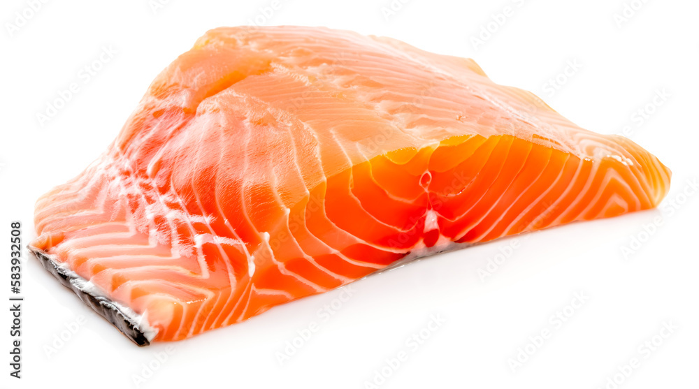 slice of fresh raw salmon on white background. Generative AI