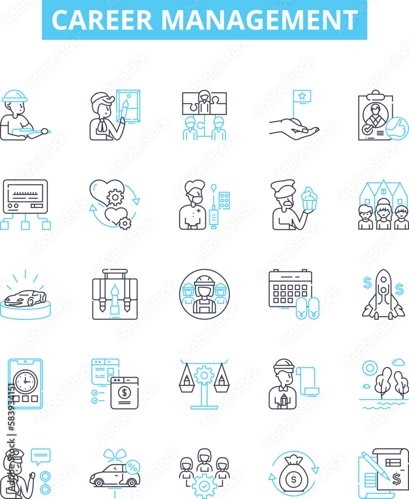 career management vector line icons set. Job, Search, Training, Networking, Resume, Developing, Goals illustration outline concept symbols and signs career management vector line icons set. Job, Search, Training, Networking, Resume, Developing, Goals illustration outline concept symbols and signs