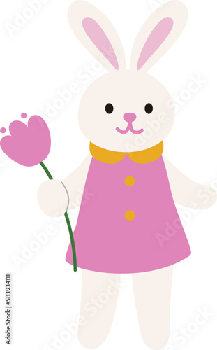 Easter bunny girl holding flowers