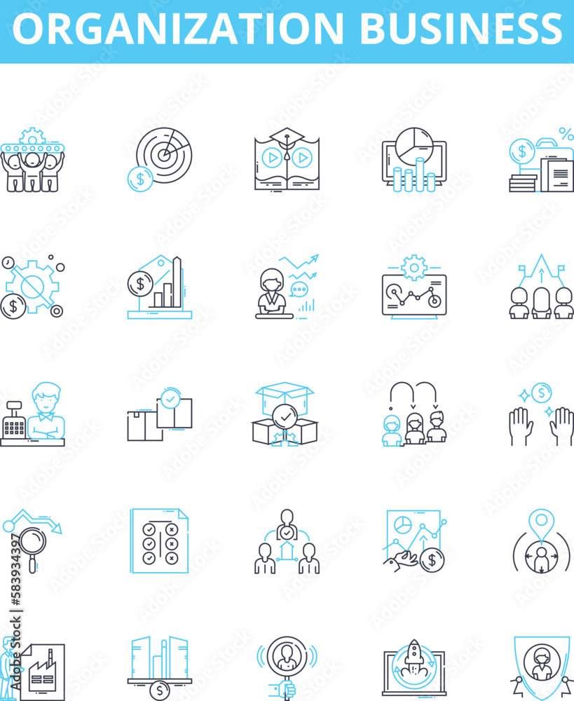 Organization business vector line icons set. Company, Management, Business, Profit, Structure, Operation, Process illustration outline concept symbols and signs