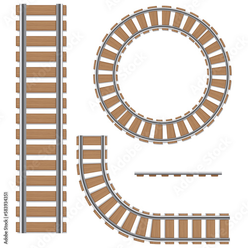 A set of railway tracks. Isolated vector elements of a railway, rails of railway routes
