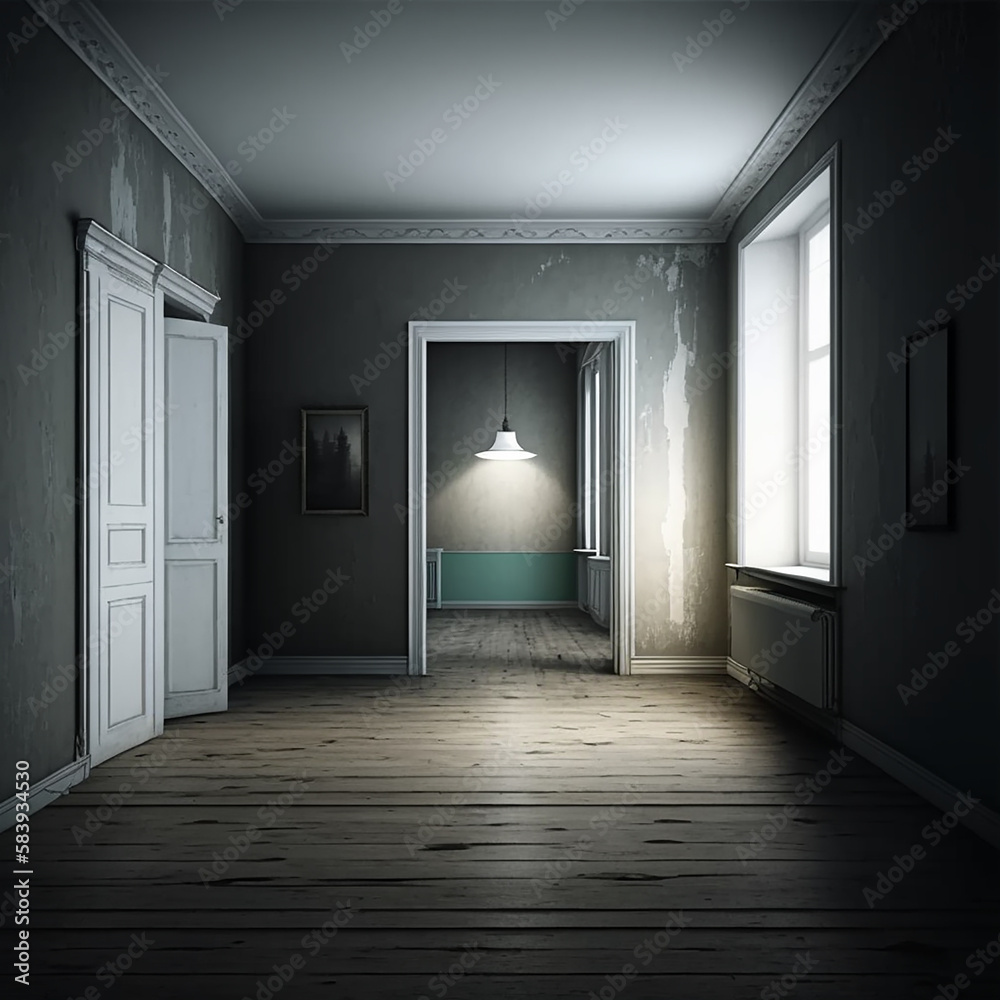 Empty home interior. Modern house room background design concept. Created with Generative AI. Empty home interior. Modern house room background design concept. Created with Generative AI.