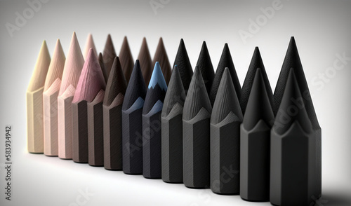  a row of different colored pencils sitting next to each other. generative ai