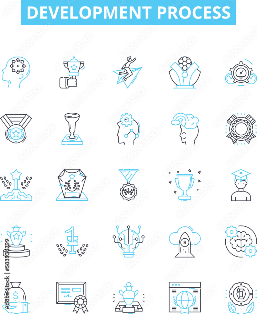 Development process vector line icons set. Process, Development ...