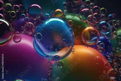 Coloured abstract background with gradient bubbles, liquid design elements, water bubbled with foam - Generative AI