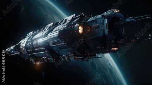 Fototapeta Naklejka Na Ścianę i Meble -  Big spaceship in deep space, made with generated ai