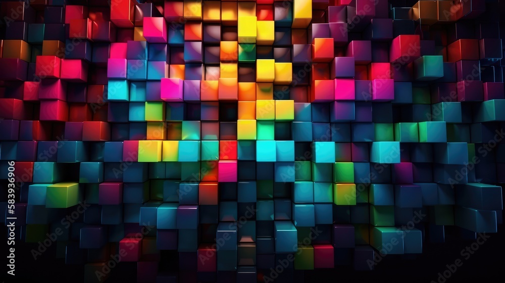 Multicolour cubes in a wall, made with generated ai Multicolour cubes in a wall, made with generated ai