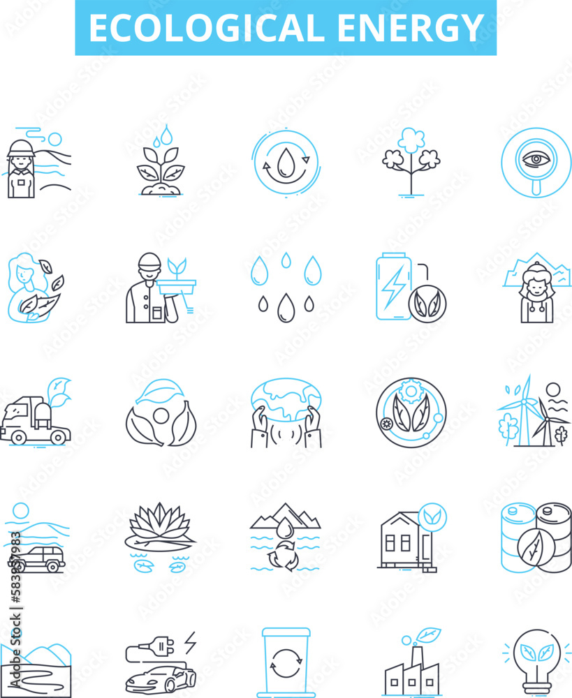 ecological energy vector line icons set. Eco-energy, Sustainable-energy, Renewable-energy, Biofuel, Solar-power, Wind-energy, Hydropower illustration outline concept symbols and signs