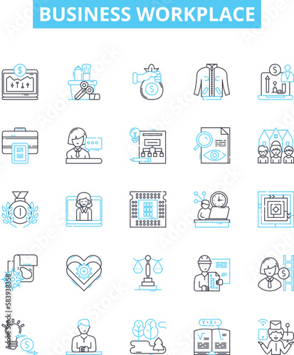 Business workplace vector line icons set. Workplace, Business, Office, Team, Productivity, Employees, Employers illustration outline concept symbols and signs