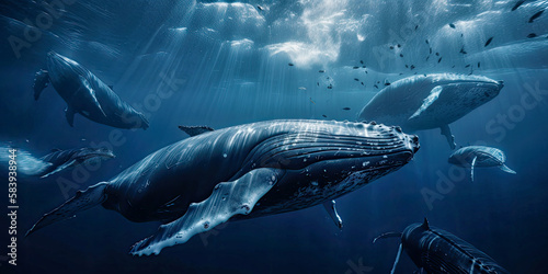 Whales swimming in the ocean - Generative AI © Zerbor
