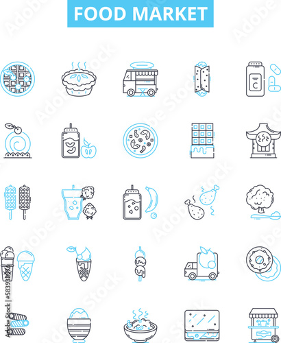 Food market vector line icons set. Food, Market, Grocery, Shopping, Store, Supermarket, Produce illustration outline concept symbols and signs