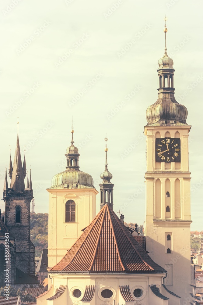 Vertical shot of the rooftops of the old town in Prague in the Czech Republic