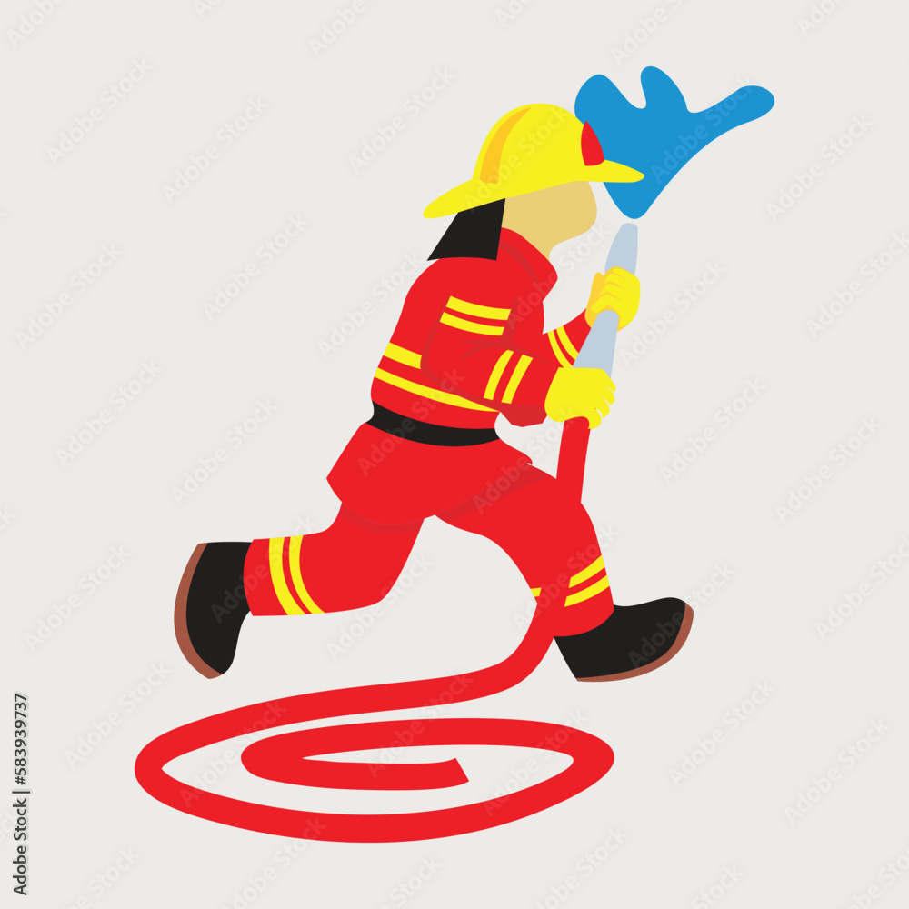 Fototapeta premium Illustration of a fire fighter spraying water