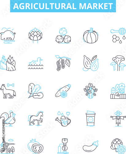 Agricultural market vector line icons set. Farming, Agriculture, Crop, Livelihood, Produce, Prices, Trade illustration outline concept symbols and signs