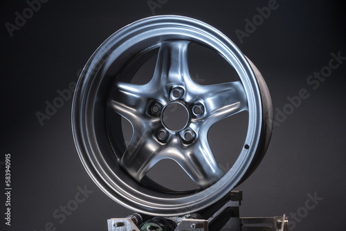 stylish sports matte gray car rims extended welded illuminated with blue light for tuning and drift competitions