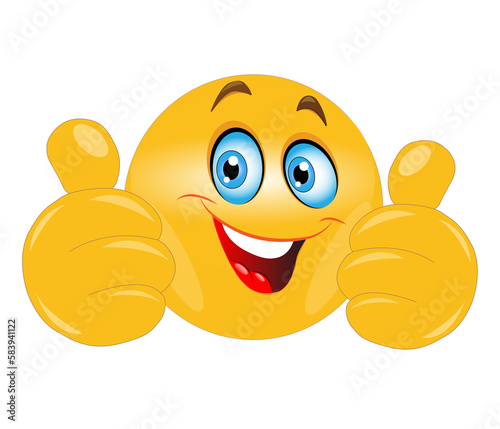 Happy emoji emoticon showing double thumbs up like.