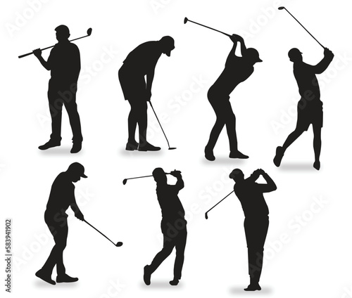 set of golf players silhouettes,Golf player vector png design.