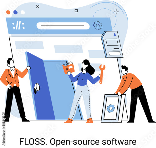 FLOSS open source software. Code of created program open available for viewing modification. Use of already created code to create new versions of programs to correct errors refinement of open program
