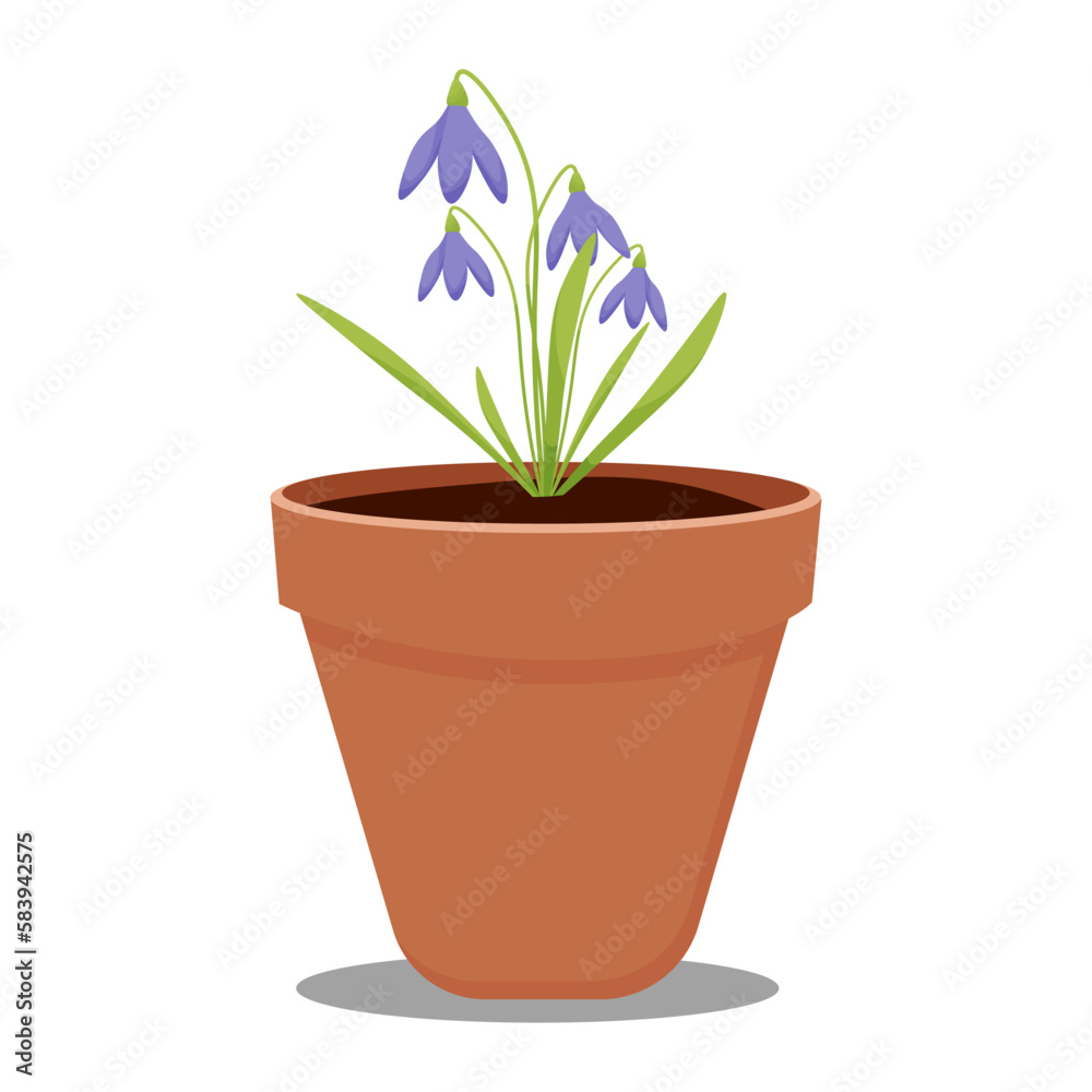 Fototapeta premium purple snowdrop in a pot on a transparent background. vector illustration