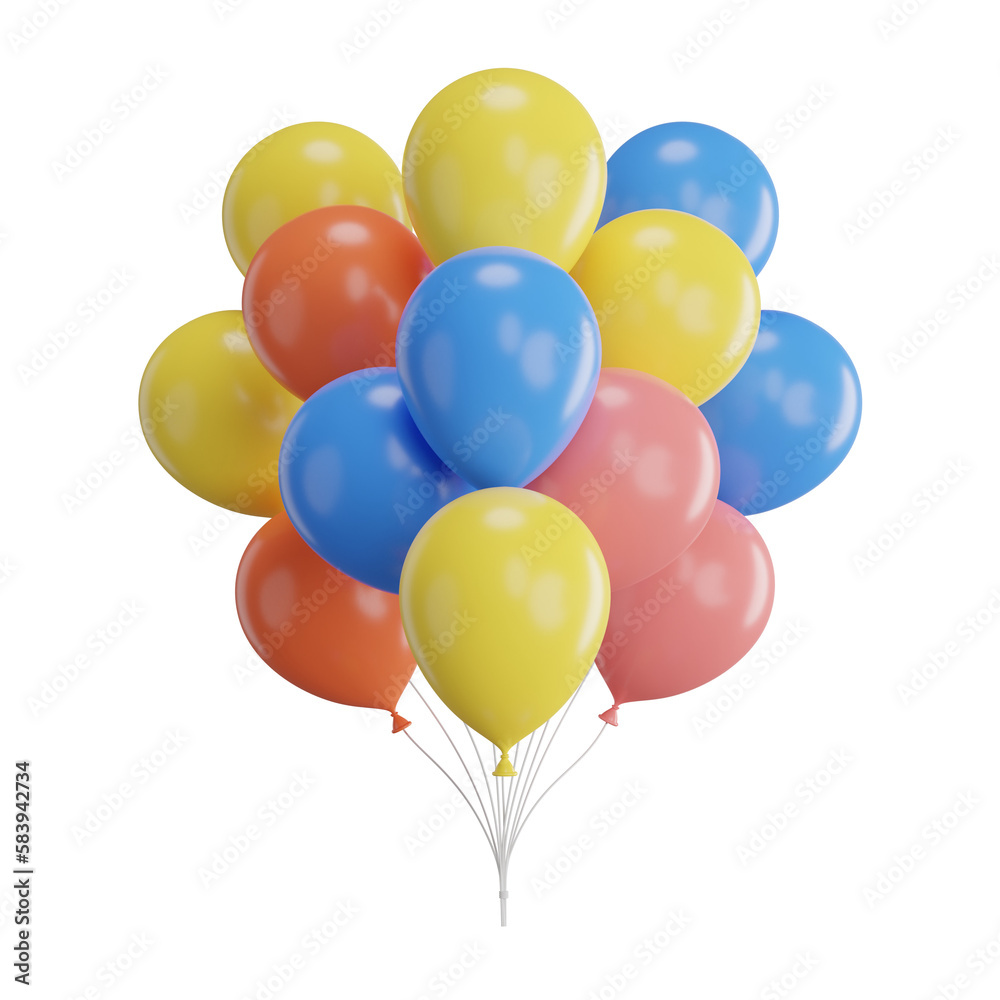 3d render of balloons with confetti flying. 3d render of balloons with confetti flying.