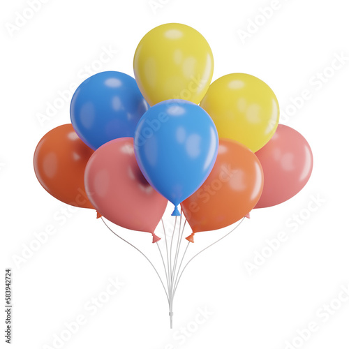 3d render of balloons with confetti flying.