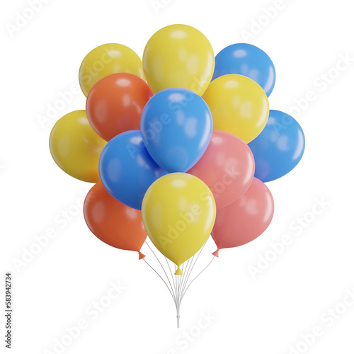 3d render of balloons with confetti flying.