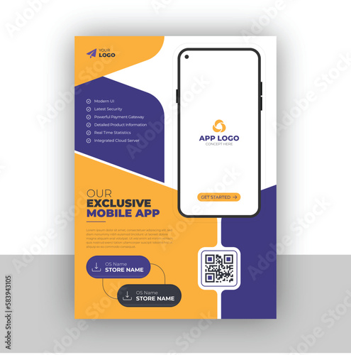 Flyer design or brochure cover template for mobile application design template in vector artwork in a4 size