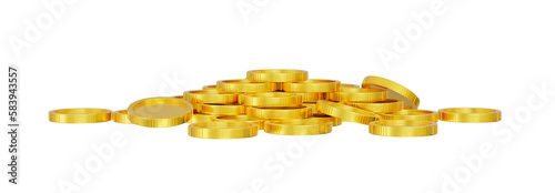 3D rendering. Stack of golden coins on white background. investment or wealth money.