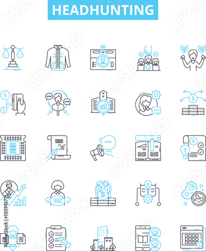 Headhunting vector line icons set. Recruiting  Hiring  Placement  Searching  Sourcing  Talent  Headhunting illustration outline concept symbols and signs