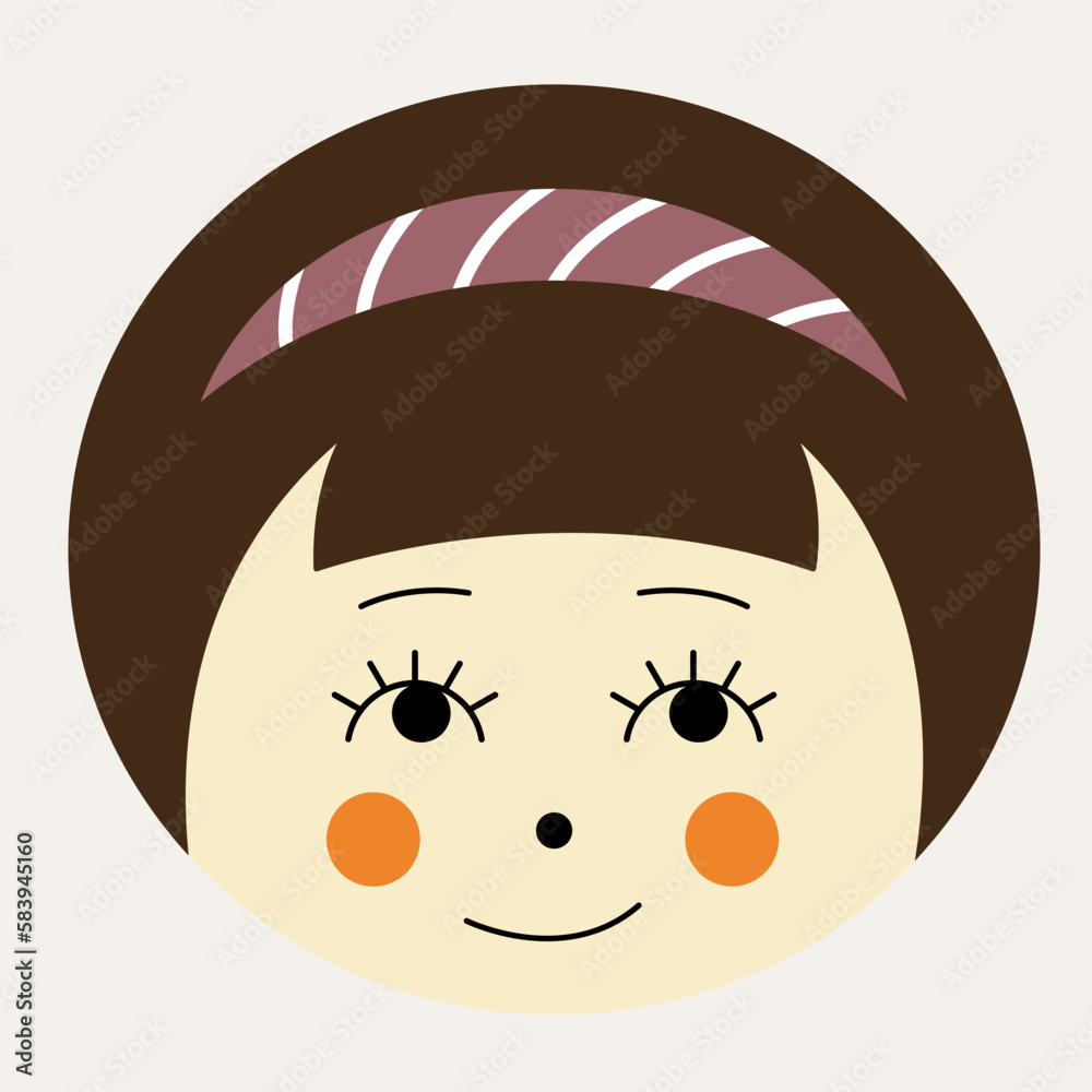 Feminine look, abstract personage, mascot design, funny face, cute icon.
