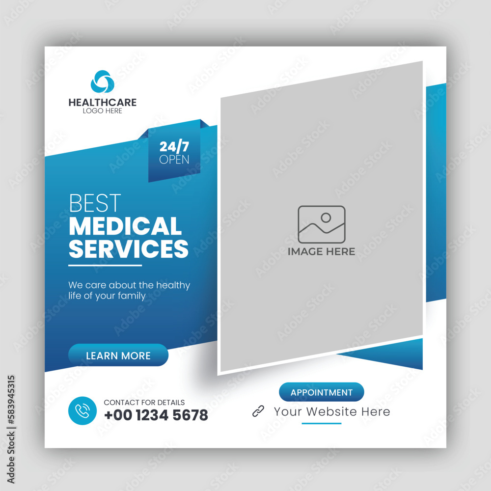 Fototapeta premium Medical healthcare square flyer social media post web promotion banner template