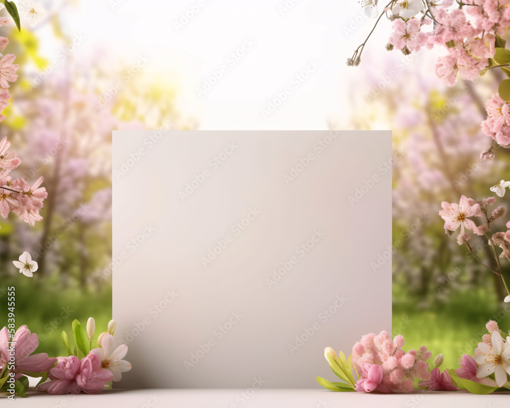 spring product Display Stand for Product Marketing with pink flowers.Generative AI