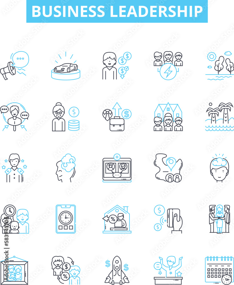 Business Leadership vector line icons set. Management, Strategy, Planning, Entrepreneurship, Motivation, Delegation, Decisiveness illustration outline concept symbols and signs