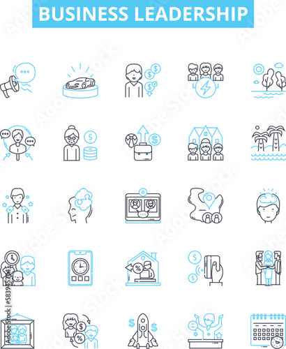 Business Leadership vector line icons set. Management, Strategy, Planning, Entrepreneurship, Motivation, Delegation, Decisiveness illustration outline concept symbols and signs