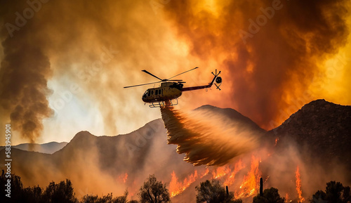 helicóptero apagando incendio florestal  photo