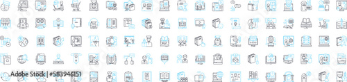 Online content management vector line icons set. Content, Management, Online, System, Web, Publishing, Digital illustration outline concept symbols and signs