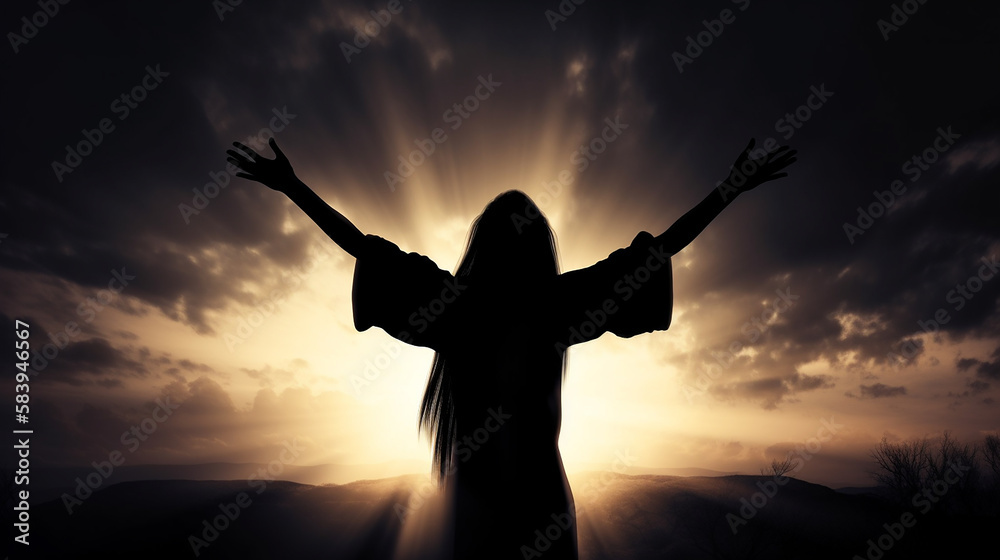 silhueta de mulher em por do sol, vitória em jesus cristo , fé cristã