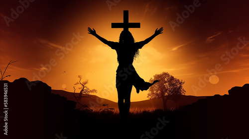 silhueta de mulher em por do sol, vitória em jesus cristo , fé cristã