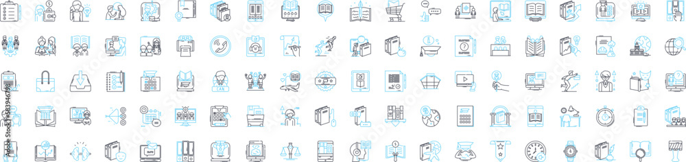 Research concept vector line icons set. Analysis, Survey, Experiment, Modeling, Sampling, Theory, Hypothesis illustration outline concept symbols and signs