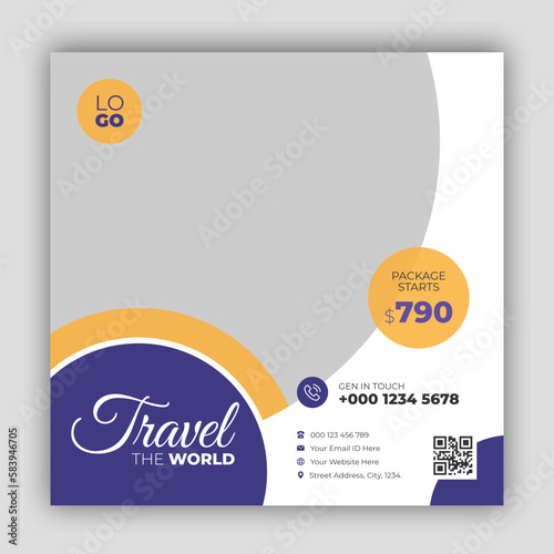 Travel holiday vacation social media post banner or square flyer design template