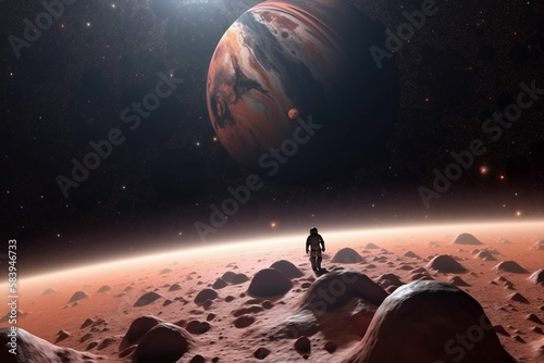 Generative ai astronaut exploring planet watching outer space.