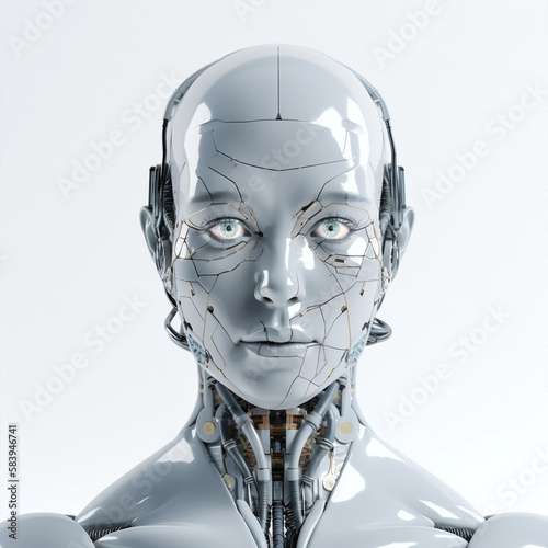 Generative ai illustration sci-fi futuristic humanoid robot.