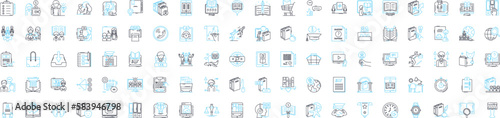 Research concept vector line icons set. Analysis, Survey, Experiment, Modeling, Sampling, Theory, Hypothesis illustration outline concept symbols and signs